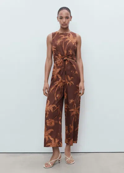 Mango Lyocell Jumpsuit Cut Out Knot Detail Brown