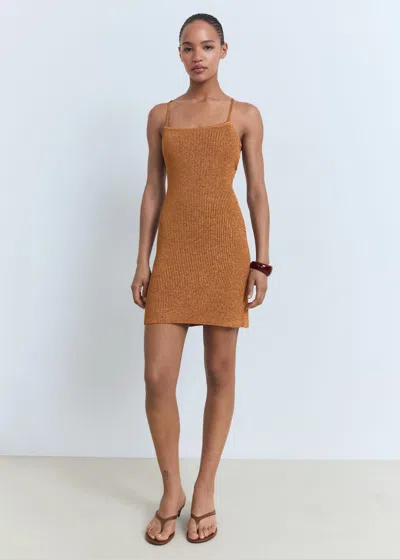 Mango Lurex Knit Dress With Crossed Back Copper