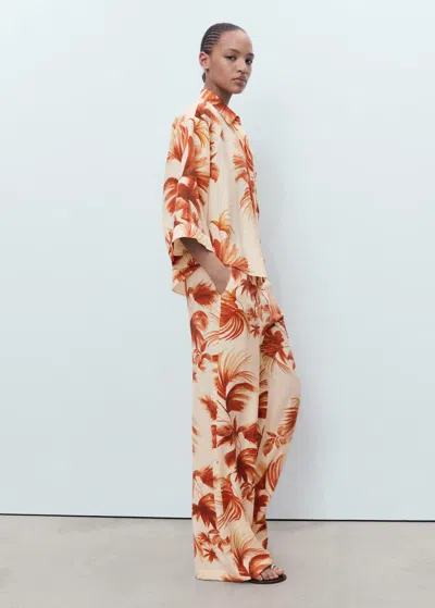 Mango Flowing Palm Tree Print Trousers Off White