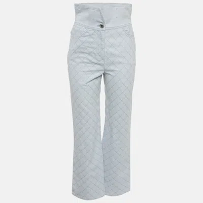 Pre-owned Chanel Blue Diamond Embroidered Denim Folded Waist Jeans S Waist 27"