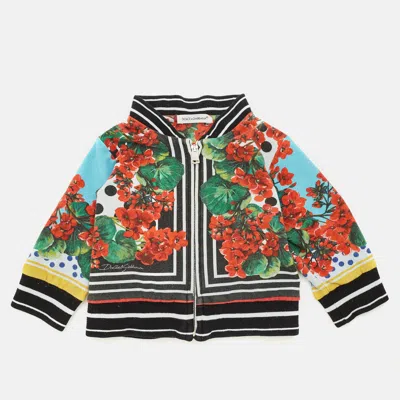 Pre-owned Dolce & Gabbana Kids Multicolor Floral Print Cotton Knit Zip-up Bomber Jacket 3-6m