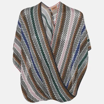 Pre-owned Missoni Multicolor Lurex Knit Draped Fringe Detail Asymmetric Poncho One Size