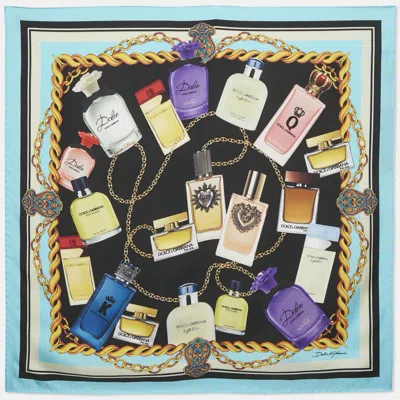 Pre-owned Dolce & Gabbana Blue Perfume Print Silk Square Scarf