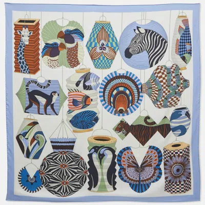 Pre-owned Hermes Hermès White Silk Lanternes Ballons Et Cocardes Scarf