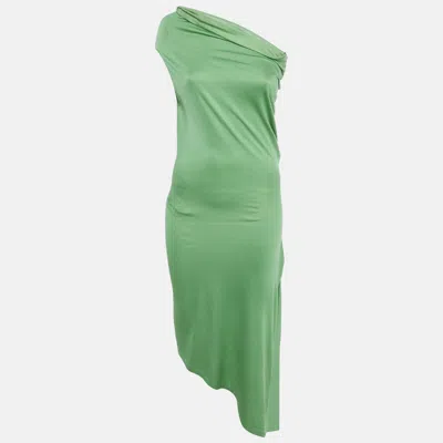 Pre-owned Ralph Lauren Green Jersey One Shoulder Asymmetric Midi Dress S