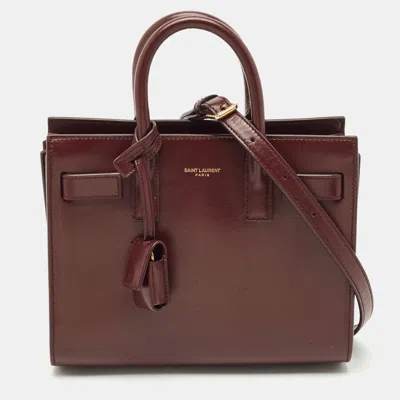 Pre-owned Saint Laurent Burgundy Leather Nano Classic Sac De Jour Tote