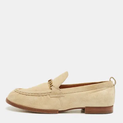 Pre-owned Tod's Beige Suede T Logo Penny Loafers Size 38.5