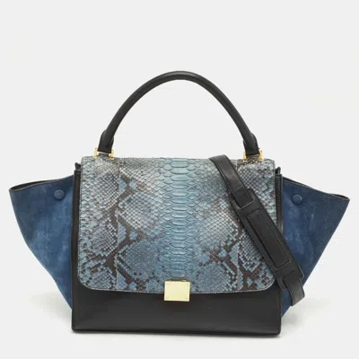 Pre-owned Celine Blue/black Python Leather And Suede Medium Trapeze Top Handle Bag