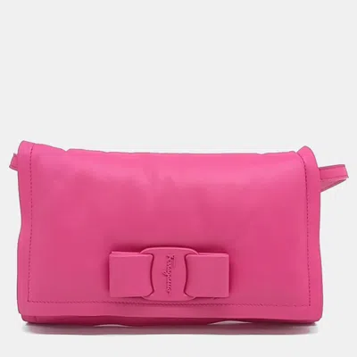 Pre-owned Ferragamo Pink Leather Viva Bow Mini Crossbody Bag