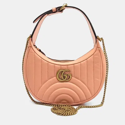 Pre-owned Gucci Pink Leather Marmont Half Moon Shoulder Bag