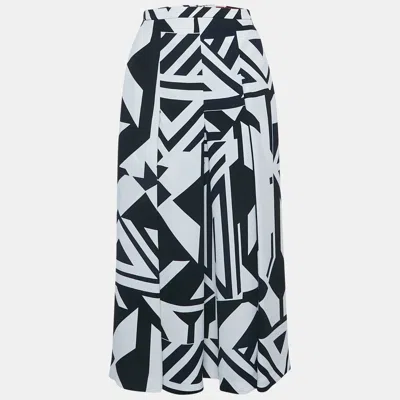 Pre-owned Max Mara Navy Blue Printed Crepe Pleated Midi Skirt S