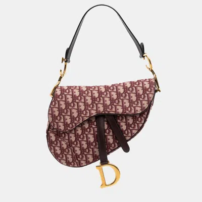 Pre-owned Dior Burgundy Oblique Canvas Saddle Bag