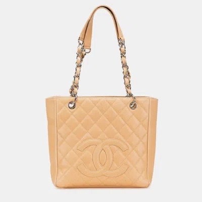 Pre-owned Chanel Brown Caviar Petite Shopping Tote