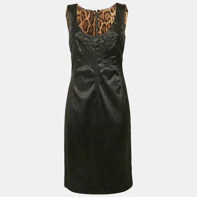 Pre-owned Dolce & Gabbana Black Stretch Satin Scoop Neck Mini Dress L