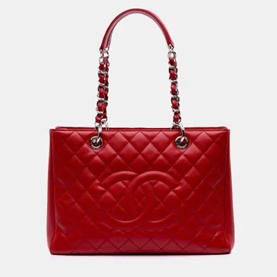 Pre-owned Chanel Red Caviar Grand Shopping Tote