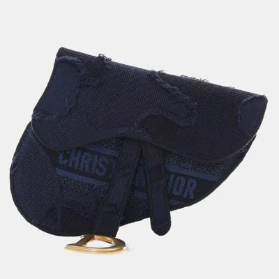 Pre-owned Dior Canvas Embroidered Camouflage Saddle Belt Bag In Blue