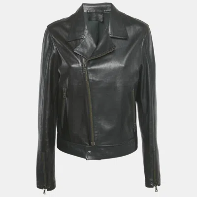 Pre-owned Prada Black Leather Zip-up Jacket M