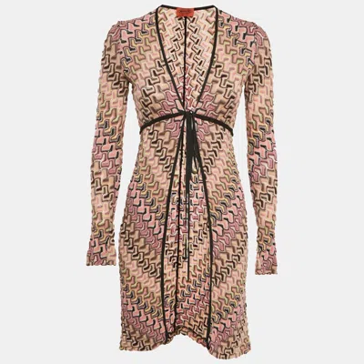 Pre-owned Missoni Multicolor Patterned Knit Tie-up Cardigan M