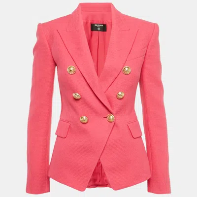 Pre-owned Balmain Pink Cotton Double Breasted Blazer S