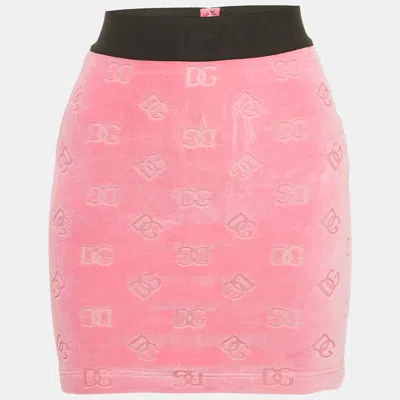 Pre-owned Dolce & Gabbana Pink Monogram Patterned Velvet Mini Skirt Xs