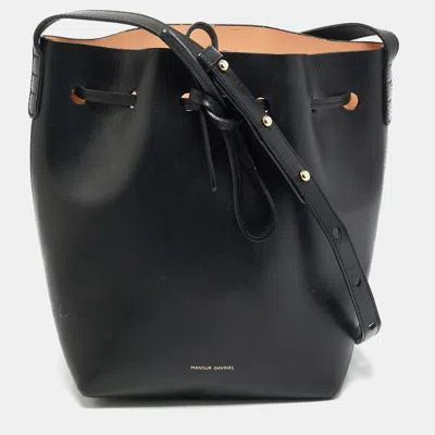 Pre-owned Mansur Gavriel Black Leather Drawstring Bucket Bag