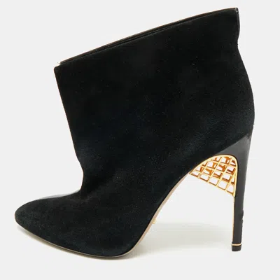 Pre-owned Sergio Rossi Black Suede And Leather Ankle Length Boots Size 38.5