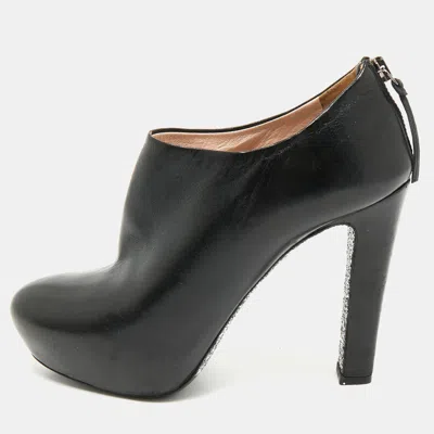 Pre-owned Miu Miu Black Leather Glitter Heels Booties Size 38