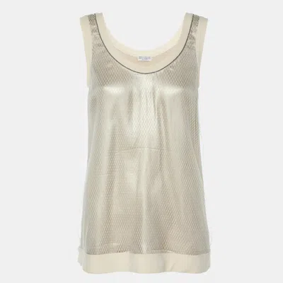 Pre-owned Brunello Cucinelli Brunello Cuccinelli Beige Mesh Silk Tank Top Xs