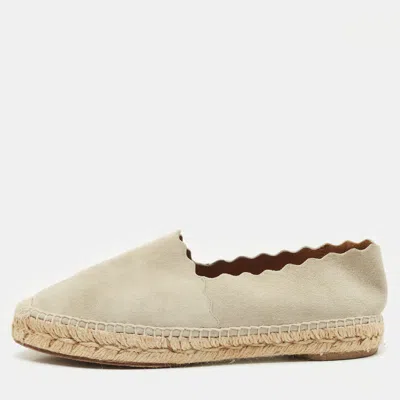 Pre-owned Chloé Light Grey Suede Scalloped Accent Espadrille Flats Size 38 In Gray