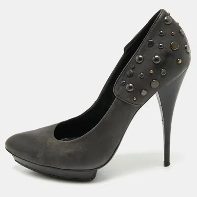 Pre-owned Alexander Mcqueen Black Leather Studded Platform Pumps Size 40