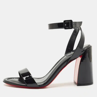 Pre-owned Christian Louboutin Black Patent Leather Miss Sabina Ankle Strap Sandals Size 42