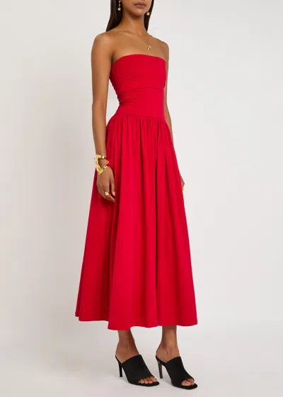 By Malene Birger Marciella Strapless Stretch-cotton Maxi Dress In Red