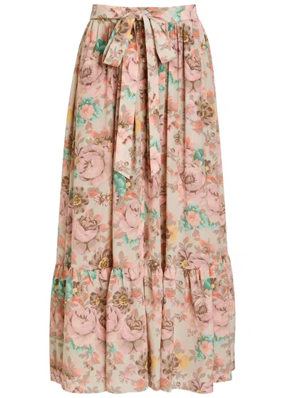 Chloé Belted Floral-print Silk Crepe De Chine Maxi Skirt In Multi