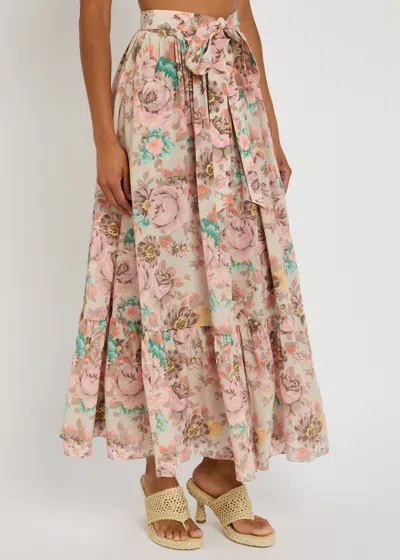 Chloé Belted Floral-print Silk Crepe De Chine Maxi Skirt In Multi