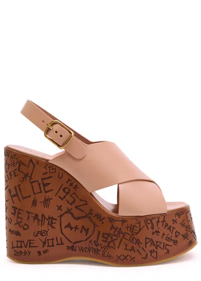 Chloé Chloe Maxime Leather Platform Wedge Sandals