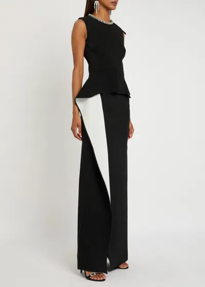 Roland Mouret Womens Monochrome Embellished Wavy-panel Woven Maxi Dress