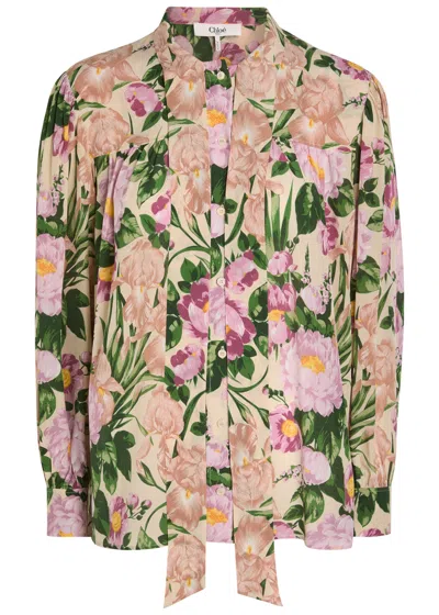 Chloé Turtleneck Jersey Wool Sweater With Floral Print Women