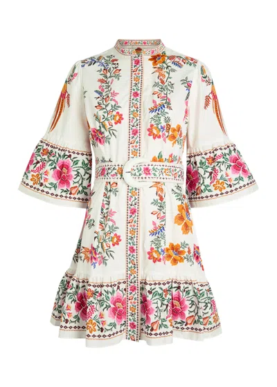 Farm Rio Off-white Delicate Forest Scarves Organic Cotton Mini Dress