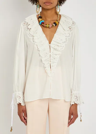 Chloé Chloe Broderie Anglaise Ruffled Cotton Blouse In White