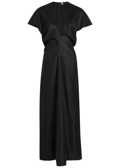 Totême Toteme Slouched Waist Woven Midi Dress In Black