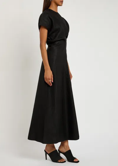 Totême Toteme Slouched Waist Woven Midi Dress In Black