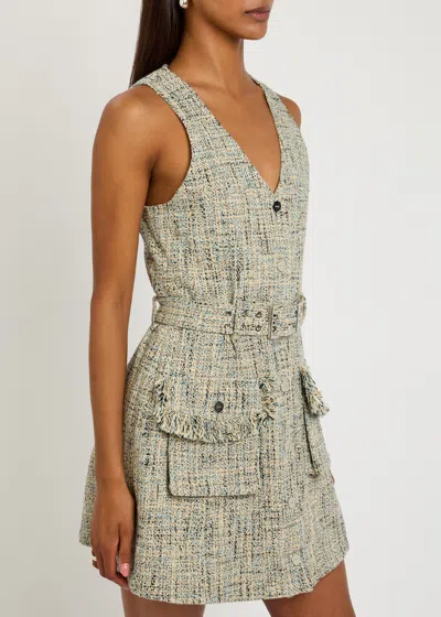 Ganni Belted Tweed Mini Dress In Multi