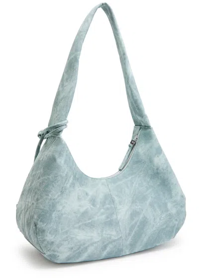Ganni Womens Celestial Blue Bleached Medium Hobo Cotton Shoulder Bag