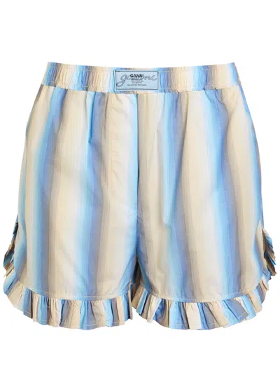 Ganni Ombre Striped Ruffled Shorts