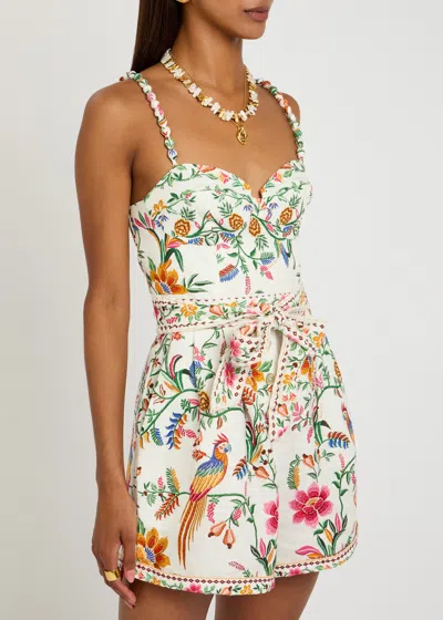 Farm Rio Delicate Forest Printed Linen Romper In Multi