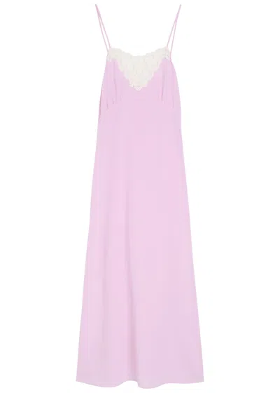 Chloé Chloe Lace-trimmed Silk Crepe De Chine Midi Dress In Pink