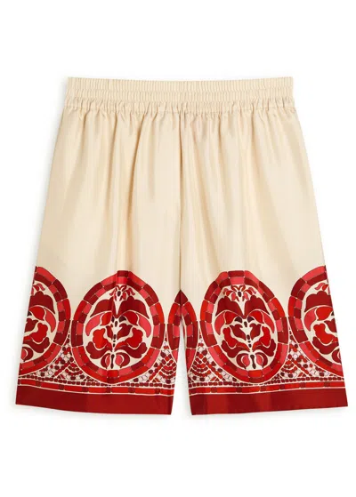 La Doublej La Double J Palazzo Printed Silk-twill Shorts In Red