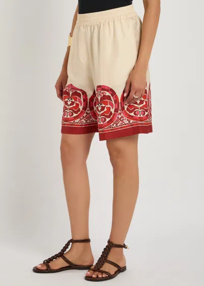 La Doublej La Double J Palazzo Printed Silk-twill Shorts In Red