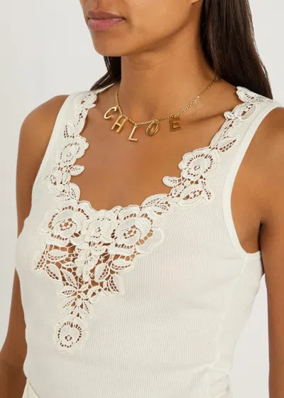 Chloé Metallic Belt With Adjustable Hook Closure And Logo Lettering Charm In Brass Woman