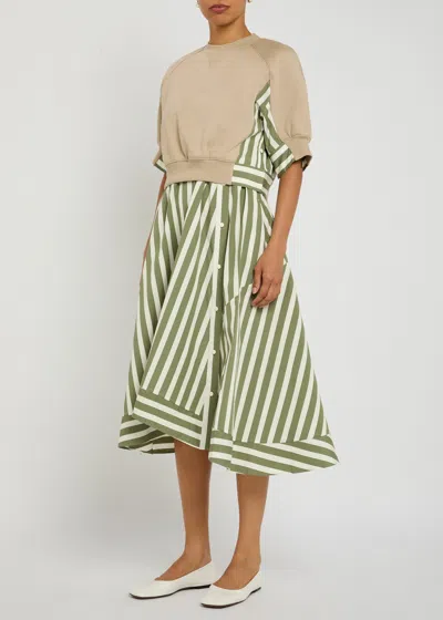 3.1 Phillip Lim Detachable-sweatshirt Striped Cotton Midi Dress
